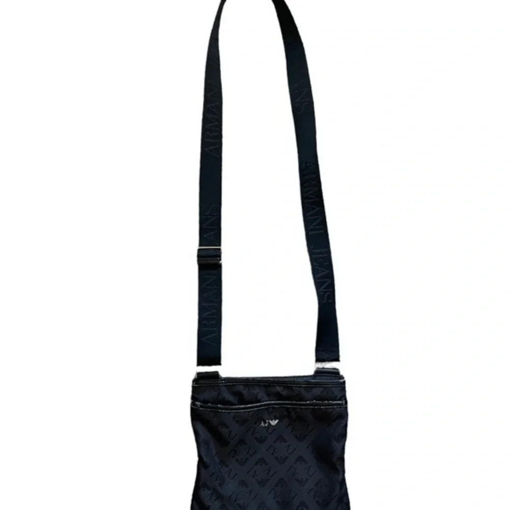 Armani Jeans Men's Black Logo Print Stash Messenger Bag